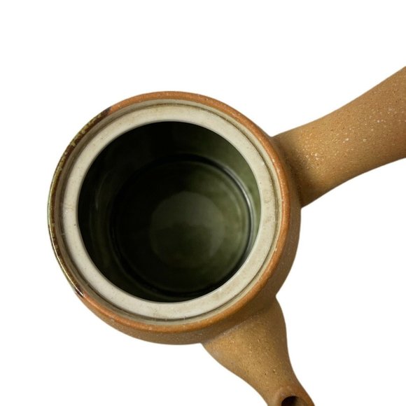 3 pc Ceramic Tea Pot Kettle W/ @ cups Brown with Green Glaze - Picture 6 of 6